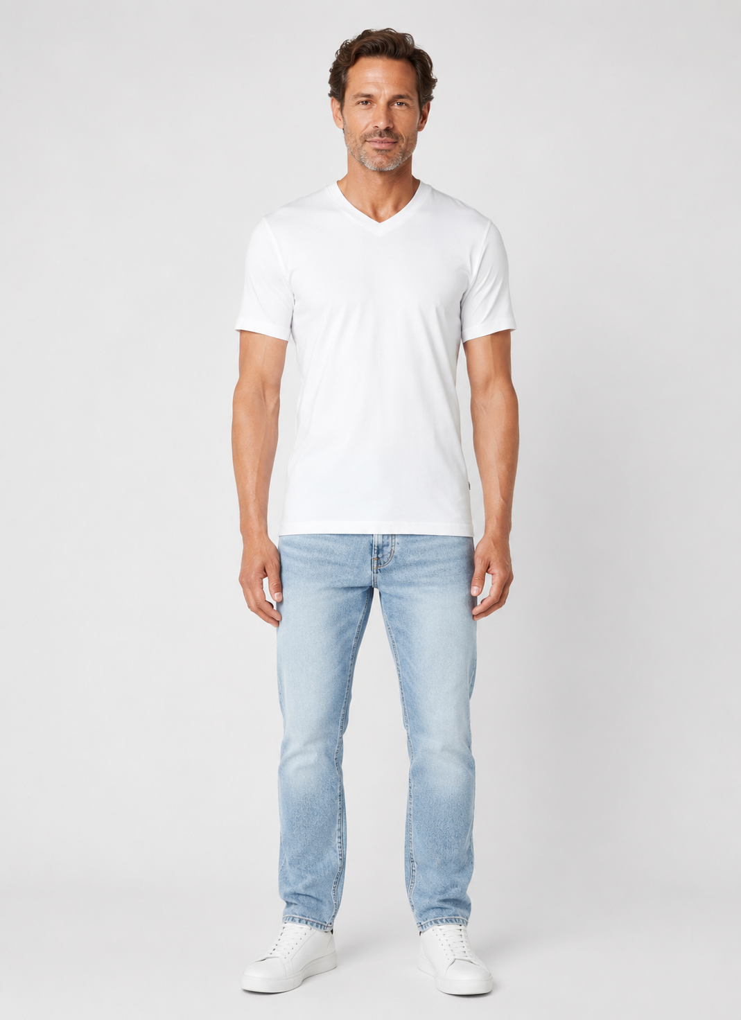 T-Shirt Wit V-Neck Cotton/Lycra 2-Pack